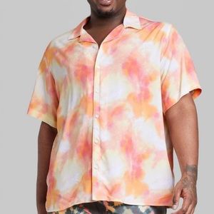 Original Use Adult Short Sleeve Button-Down Shirt Orange Tie-Dye Design XL 4XLT